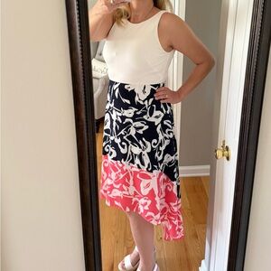 Floral Print Hi-low dress- Navy, White, and Pink
